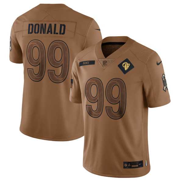 Mens Los Angeles Rams #99 Aaron Donald 2023 Brown Salute To Service Limited Football Stitched Jersey Dyin